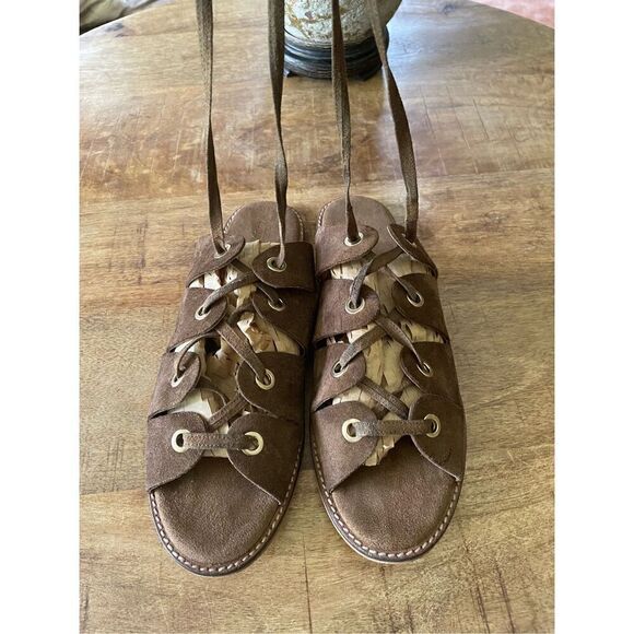 Urban Outfitters Brown Bonnie Sandals Lace-Up Suede Gold Rivet Women Size EUR 41 - Picture 3 of 7